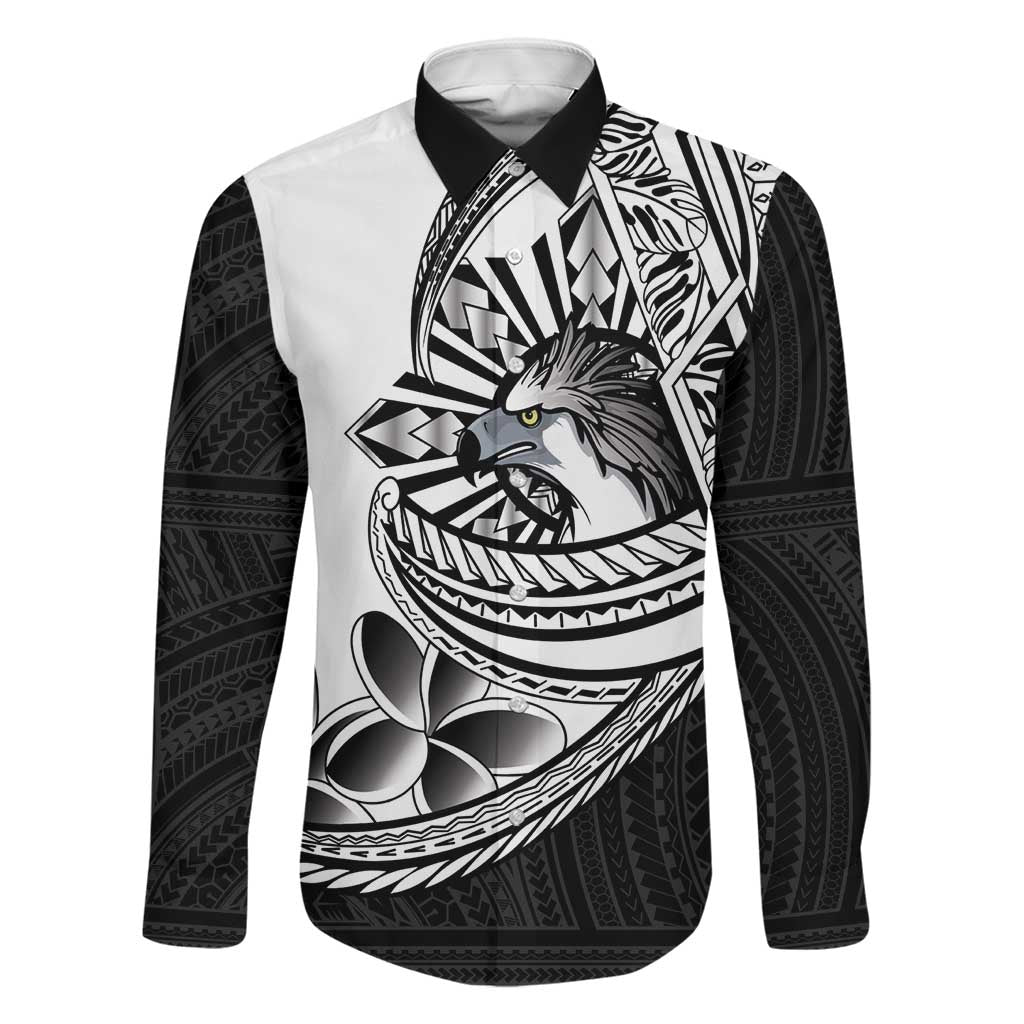 Philippines Eagle Sun Family Matching Long Sleeve Bodycon Dress and Hawaiian Shirt Filipino Agila Polynesian Tattoo Black Color LT14 Dad's Shirt - Long Sleeve Black - Polynesian Pride