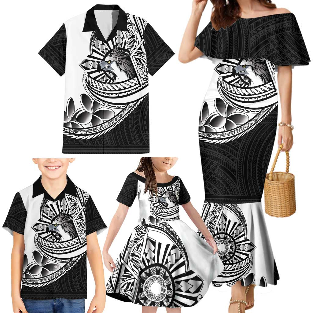 Philippines Eagle Sun Family Matching Mermaid Dress and Hawaiian Shirt Filipino Agila Polynesian Tattoo Black Color LT14 - Polynesian Pride