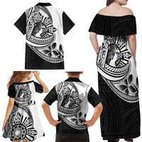 Philippines Eagle Sun Family Matching Off Shoulder Maxi Dress and Hawaiian Shirt Filipino Agila Polynesian Tattoo Black Color LT14 - Polynesian Pride