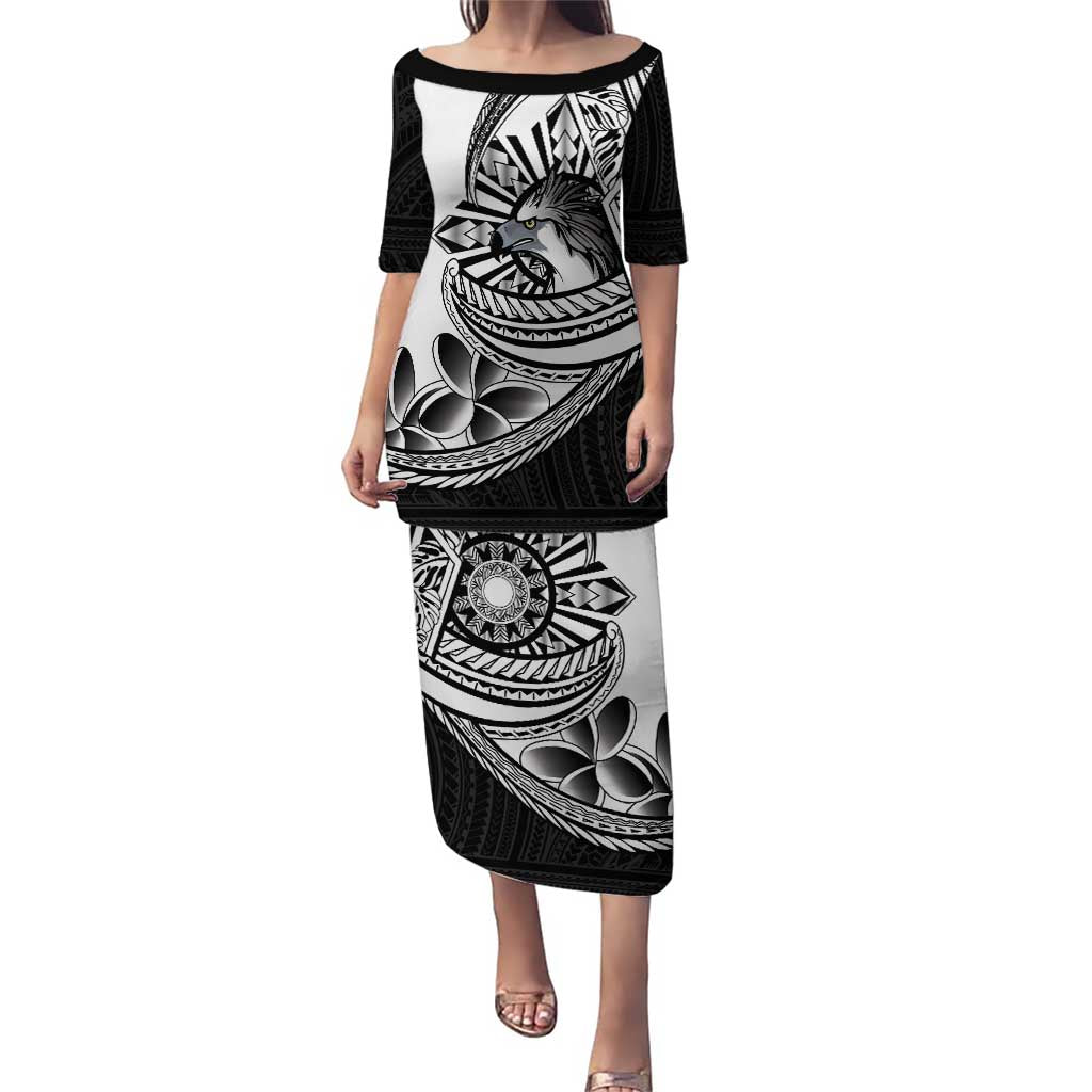 Philippines Eagle Sun Family Matching Puletasi and Hawaiian Shirt Filipino Agila Polynesian Tattoo Black Color LT14 Mom's Dress Black - Polynesian Pride