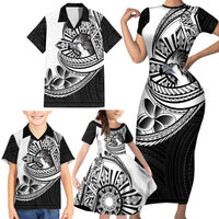 Philippines Eagle Sun Family Matching Short Sleeve Bodycon Dress and Hawaiian Shirt Filipino Agila Polynesian Tattoo Black Color LT14 - Polynesian Pride