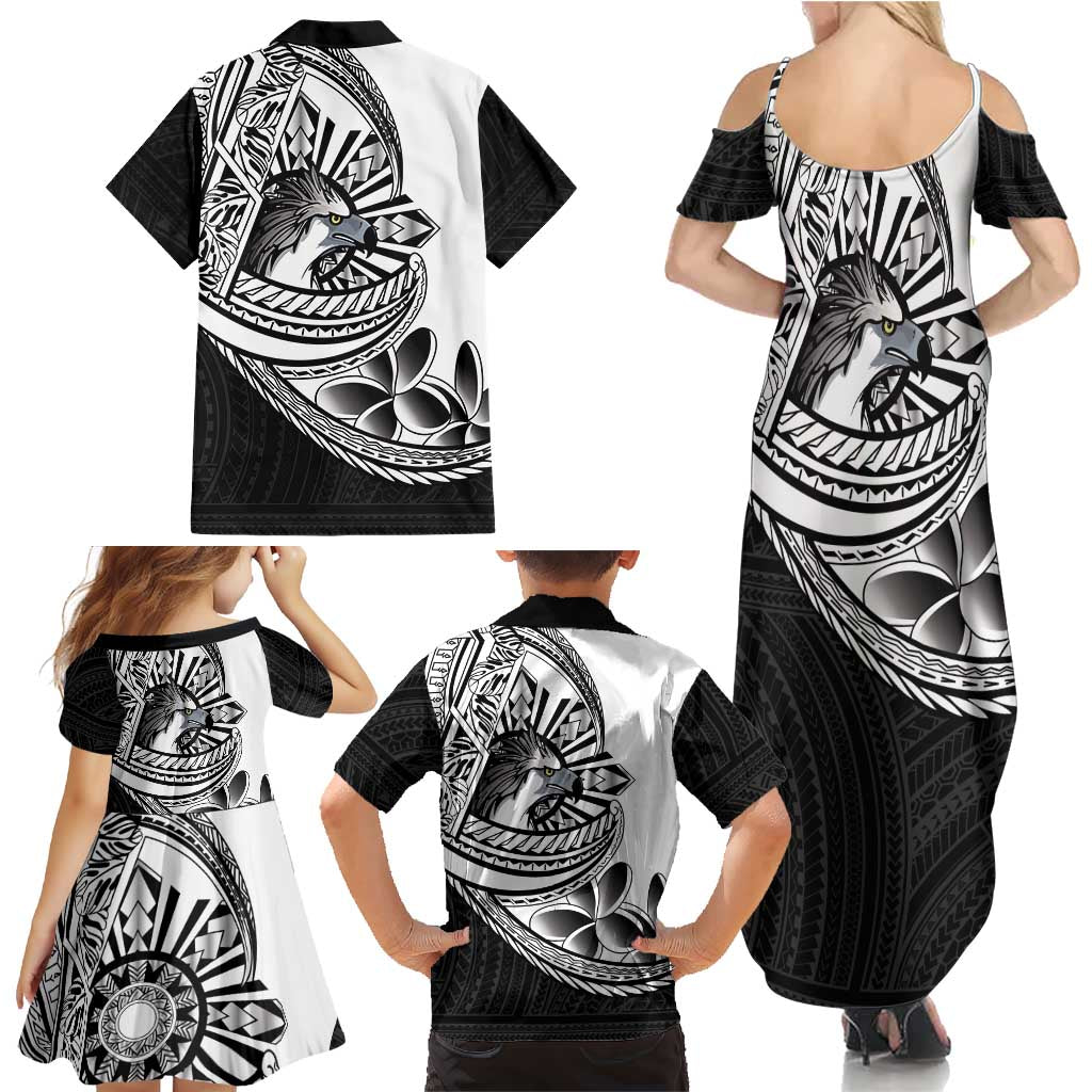Philippines Eagle Sun Family Matching Summer Maxi Dress and Hawaiian Shirt Filipino Agila Polynesian Tattoo Black Color LT14 - Polynesian Pride