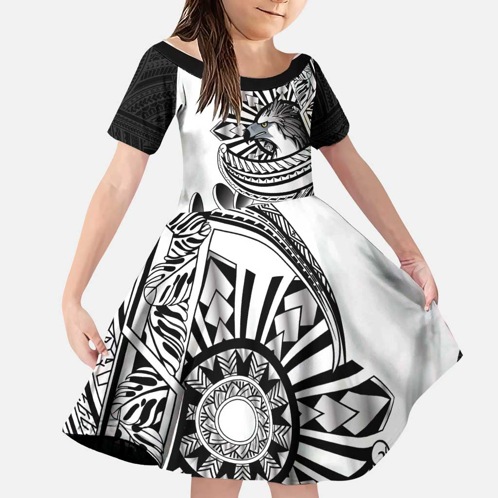 Philippines Eagle Sun Family Matching Tank Maxi Dress and Hawaiian Shirt Filipino Agila Polynesian Tattoo Black Color LT14 Daughter's Dress Black - Polynesian Pride