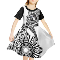 Philippines Eagle Sun Kid Short Sleeve Dress Filipino Agila Polynesian Tattoo Black Color
