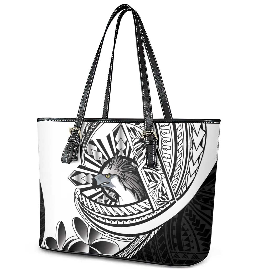 Philippines Eagle Sun Leather Tote Bag Filipino Agila Polynesian Tattoo Black Color
