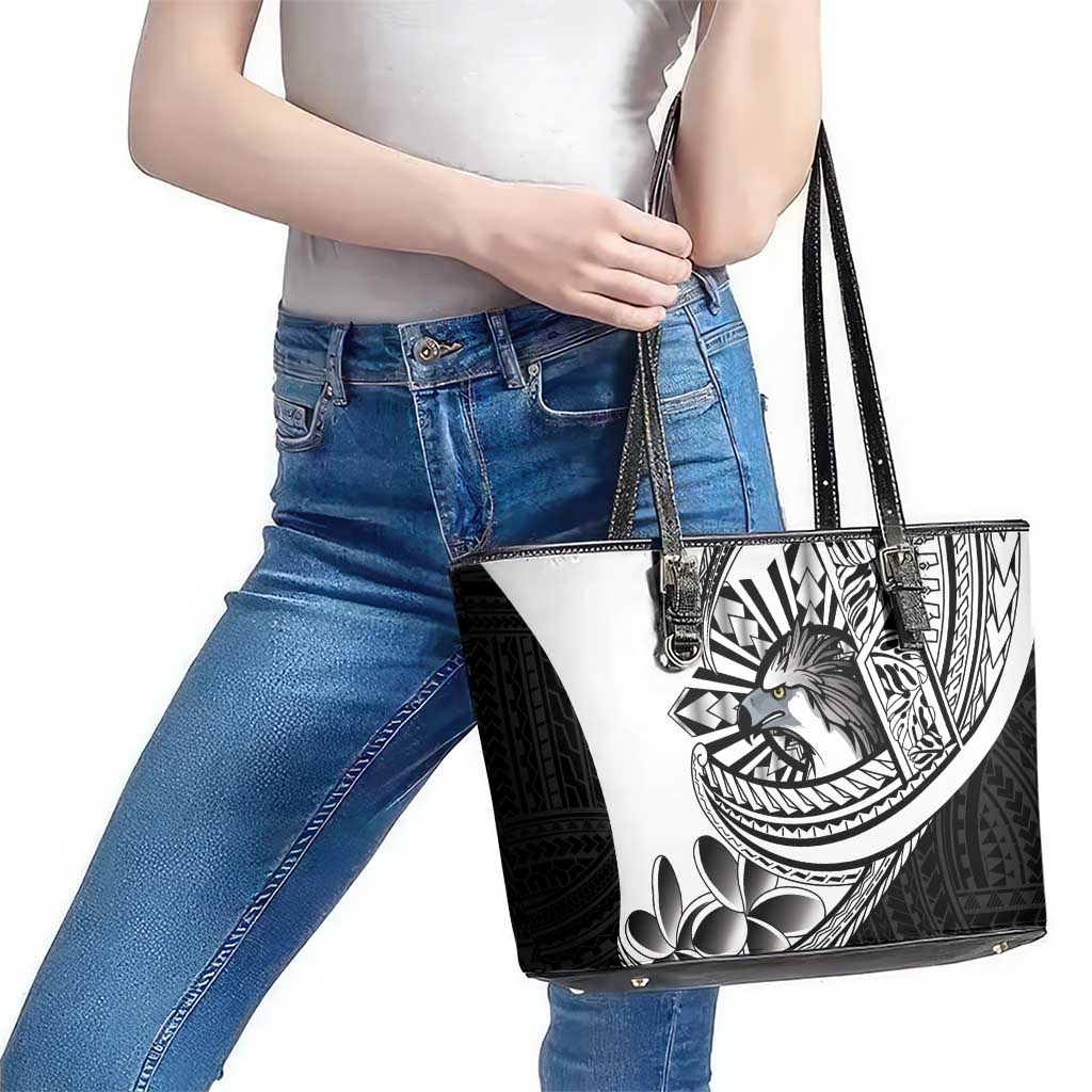 Philippines Eagle Sun Leather Tote Bag Filipino Agila Polynesian Tattoo Black Color