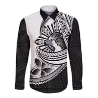 Philippines Eagle Sun Long Sleeve Button Shirt Filipino Agila Polynesian Tattoo Black Color LT14 Unisex Black - Polynesian Pride