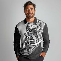 Philippines Eagle Sun Long Sleeve Polo Shirt Filipino Agila Polynesian Tattoo Black Color