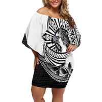 Philippines Eagle Sun Off Shoulder Short Dress Filipino Agila Polynesian Tattoo Black Color LT14 Women Black - Polynesian Pride