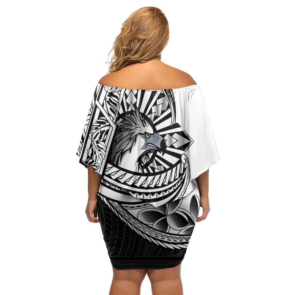 Philippines Eagle Sun Off Shoulder Short Dress Filipino Agila Polynesian Tattoo Black Color LT14 - Polynesian Pride