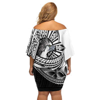 Philippines Eagle Sun Off Shoulder Short Dress Filipino Agila Polynesian Tattoo Black Color LT14 - Polynesian Pride