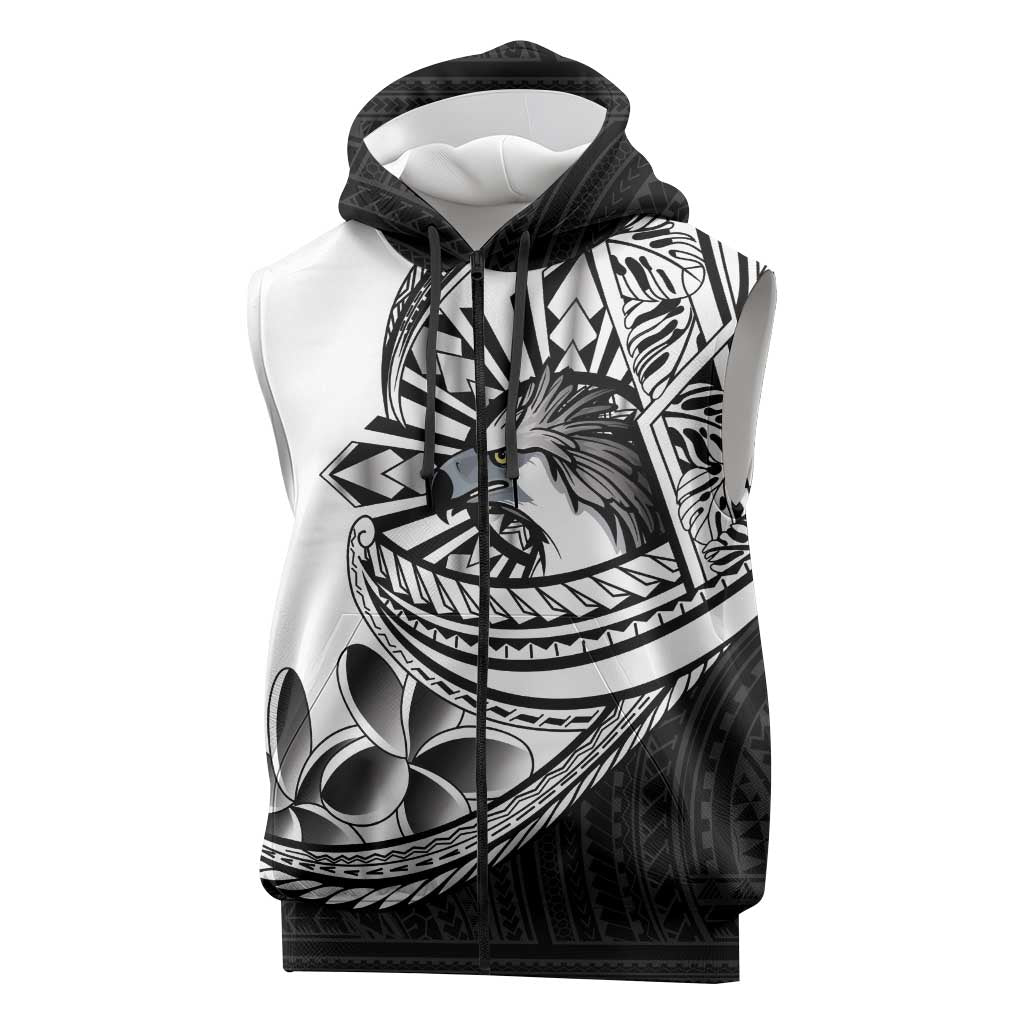 Philippines Eagle Sun Sleeveless Zip Hoodie Filipino Agila Polynesian Tattoo Black Color