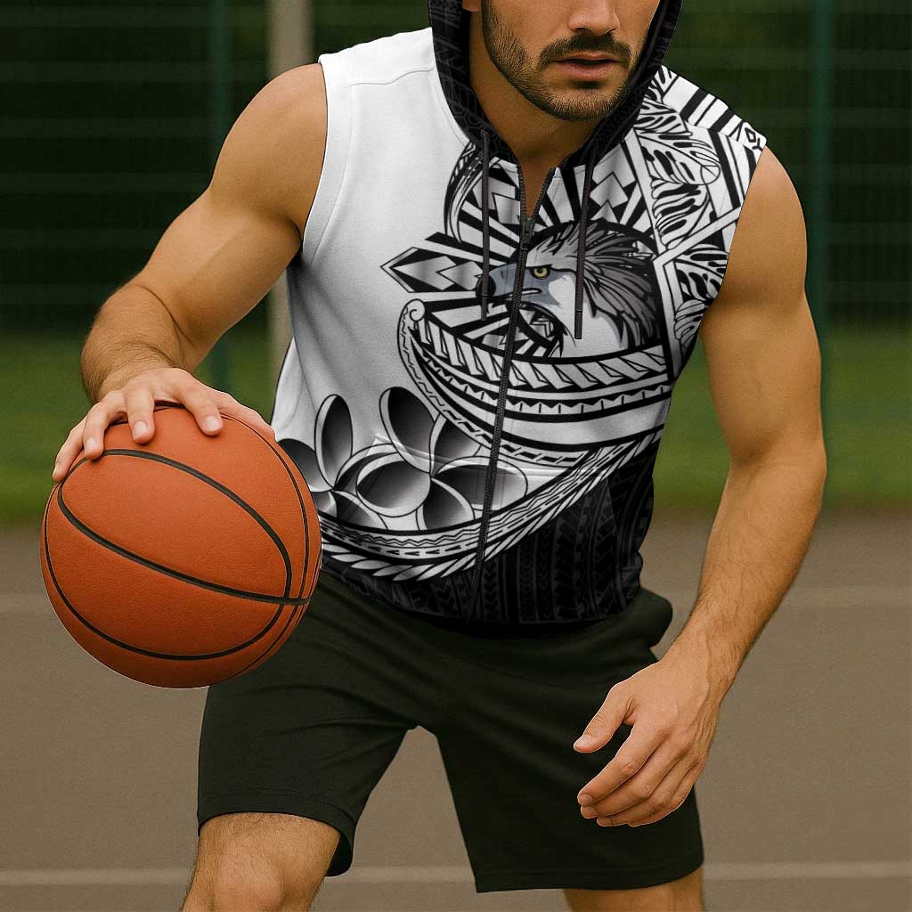 Philippines Eagle Sun Sleeveless Zip Hoodie Filipino Agila Polynesian Tattoo Black Color