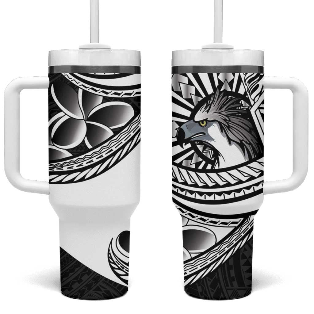 Philippines Eagle Sun Tumbler With Handle Filipino Agila Polynesian Tattoo Black Color