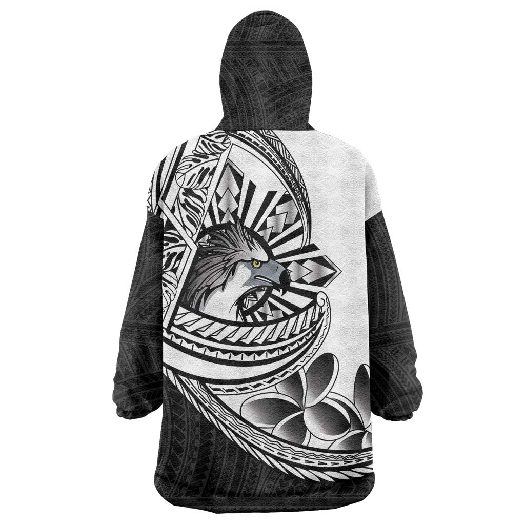 Philippines Eagle Sun Wearable Blanket Hoodie Filipino Agila Polynesian Tattoo Black Color