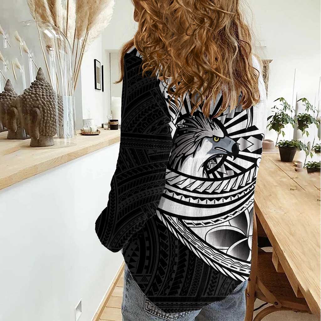 Philippines Eagle Sun Women Casual Shirt Filipino Agila Polynesian Tattoo Black Color