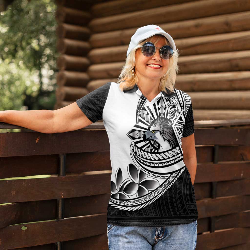 Philippines Eagle Sun Women Polo Shirt Filipino Agila Polynesian Tattoo Black Color