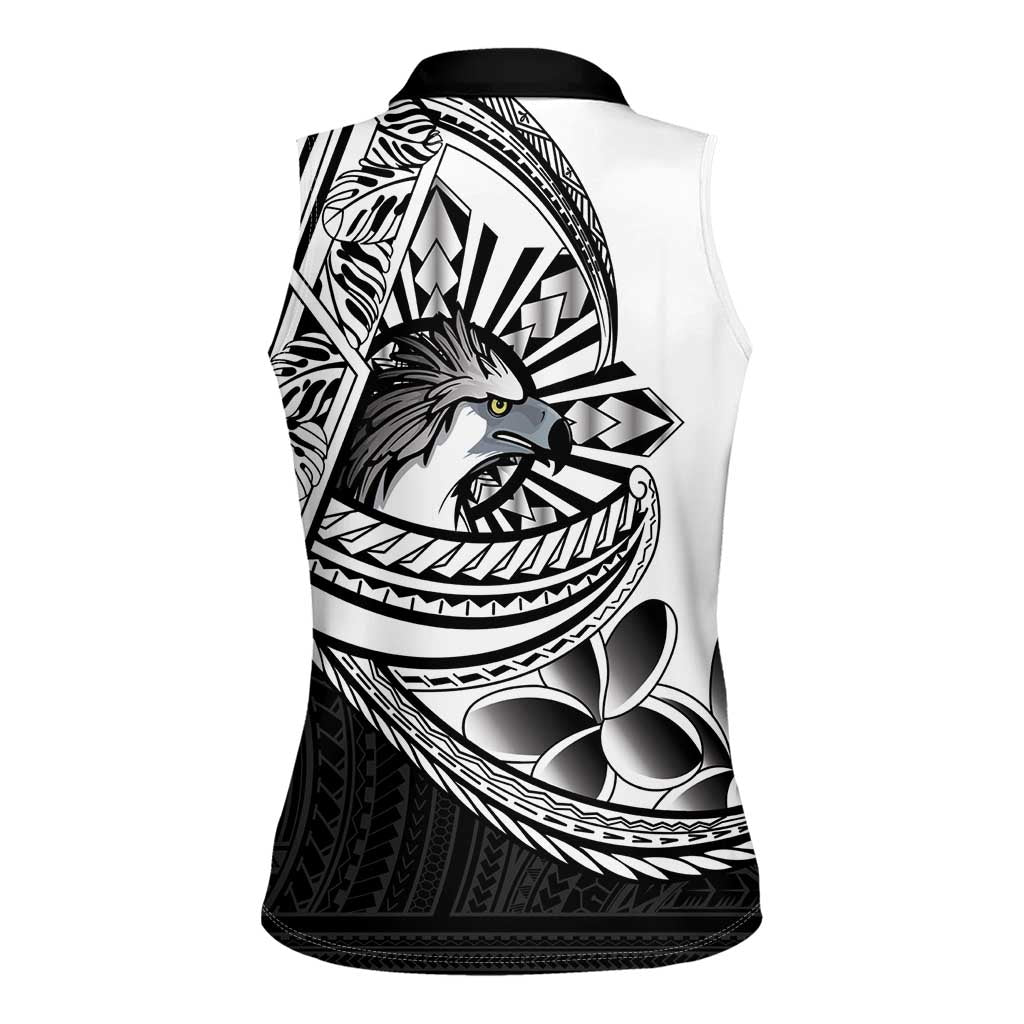 Philippines Eagle Sun Women Sleeveless Polo Shirt Filipino Agila Polynesian Tattoo Black Color LT14 - Polynesian Pride