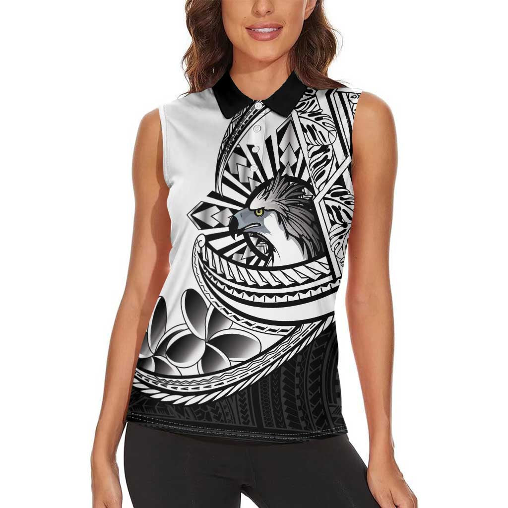 Philippines Eagle Sun Women Sleeveless Polo Shirt Filipino Agila Polynesian Tattoo Black Color LT14 - Polynesian Pride
