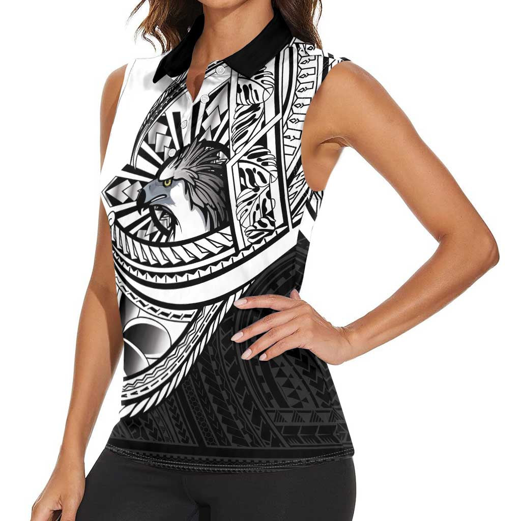 Philippines Eagle Sun Women Sleeveless Polo Shirt Filipino Agila Polynesian Tattoo Black Color LT14 - Polynesian Pride