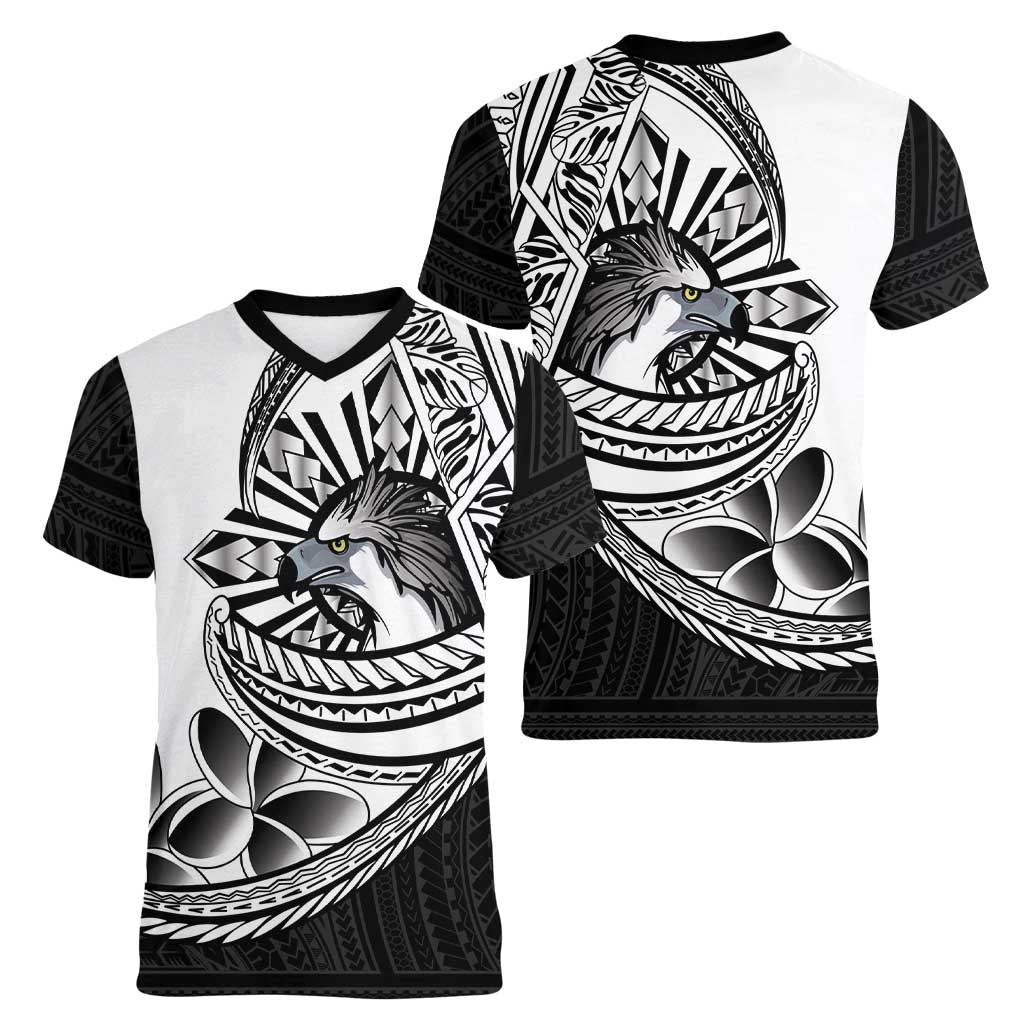 Philippines Eagle Sun Women V-Neck T-Shirt Filipino Agila Polynesian Tattoo Black Color LT14 - Polynesian Pride