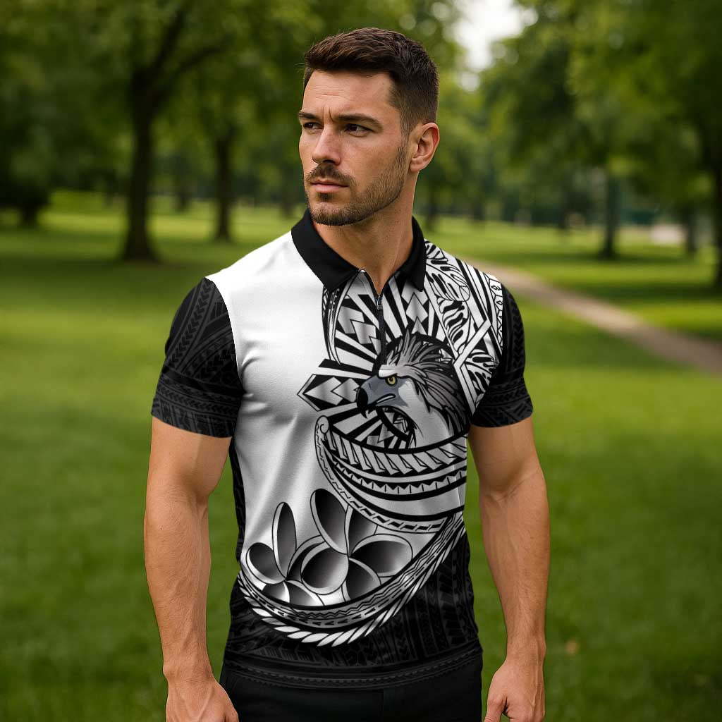 Philippines Eagle Sun Zipper Polo Shirt Filipino Agila Polynesian Tattoo Black Color LT14 - Polynesian Pride