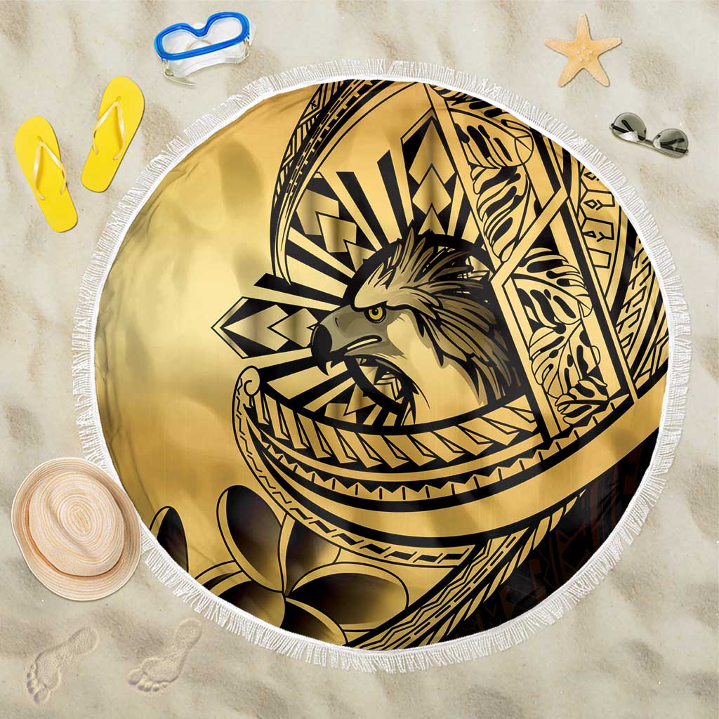 Philippines Eagle Sun Beach Blanket Filipino Agila Polynesian Tattoo Gold Color