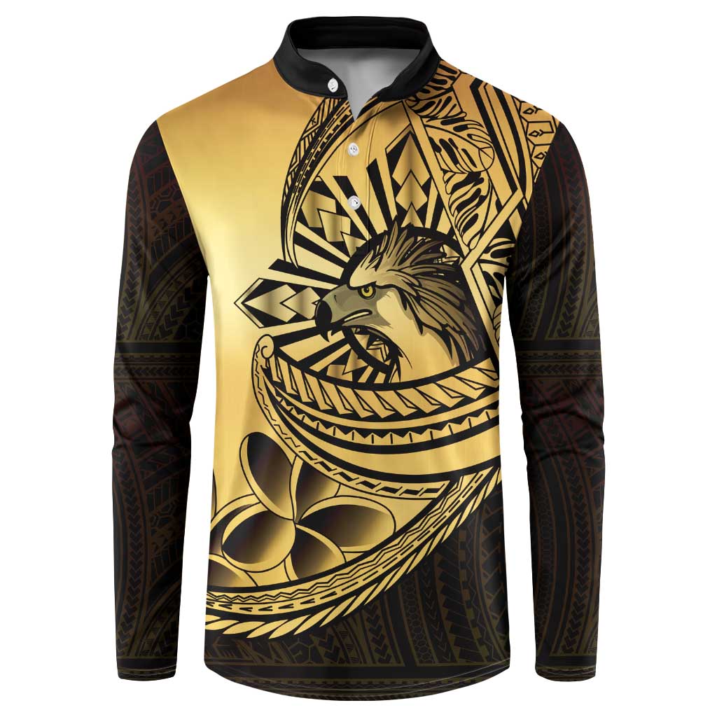 Philippines Eagle Sun Button Sweatshirt Filipino Agila Polynesian Tattoo Gold Color