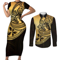 Philippines Eagle Sun Couples Matching Short Sleeve Bodycon Dress and Long Sleeve Button Shirt Filipino Agila Polynesian Tattoo Gold Color LT14 Gold - Polynesian Pride