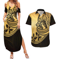 Philippines Eagle Sun Couples Matching Summer Maxi Dress and Hawaiian Shirt Filipino Agila Polynesian Tattoo Gold Color LT14 Gold - Polynesian Pride