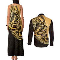 Philippines Eagle Sun Couples Matching Tank Maxi Dress and Long Sleeve Button Shirt Filipino Agila Polynesian Tattoo Gold Color LT14 - Polynesian Pride