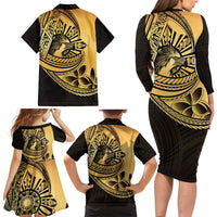 Philippines Eagle Sun Family Matching Long Sleeve Bodycon Dress and Hawaiian Shirt Filipino Agila Polynesian Tattoo Gold Color LT14 - Polynesian Pride