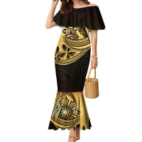 Philippines Eagle Sun Family Matching Mermaid Dress and Hawaiian Shirt Filipino Agila Polynesian Tattoo Gold Color LT14 Mom's Dress Gold - Polynesian Pride