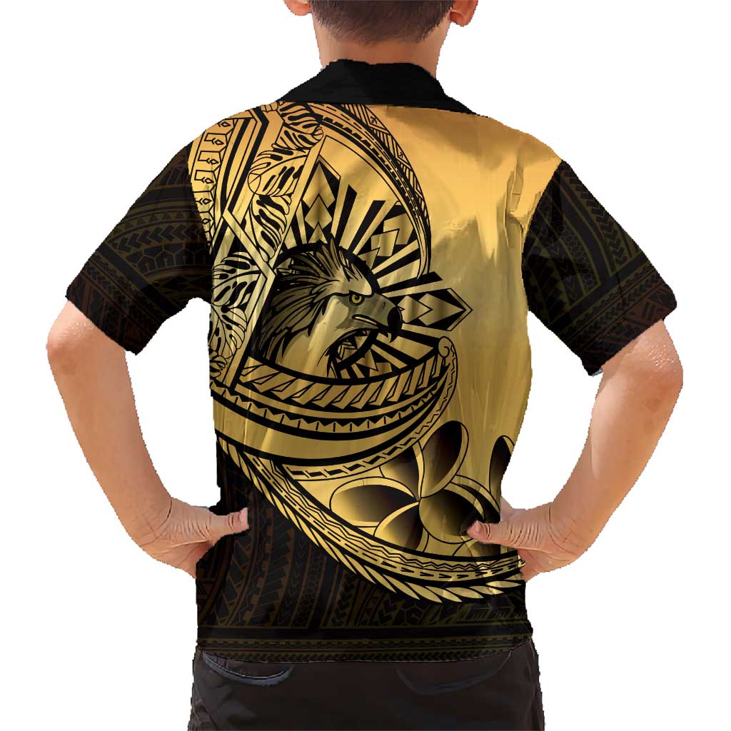 Philippines Eagle Sun Family Matching Off Shoulder Maxi Dress and Hawaiian Shirt Filipino Agila Polynesian Tattoo Gold Color LT14 - Polynesian Pride