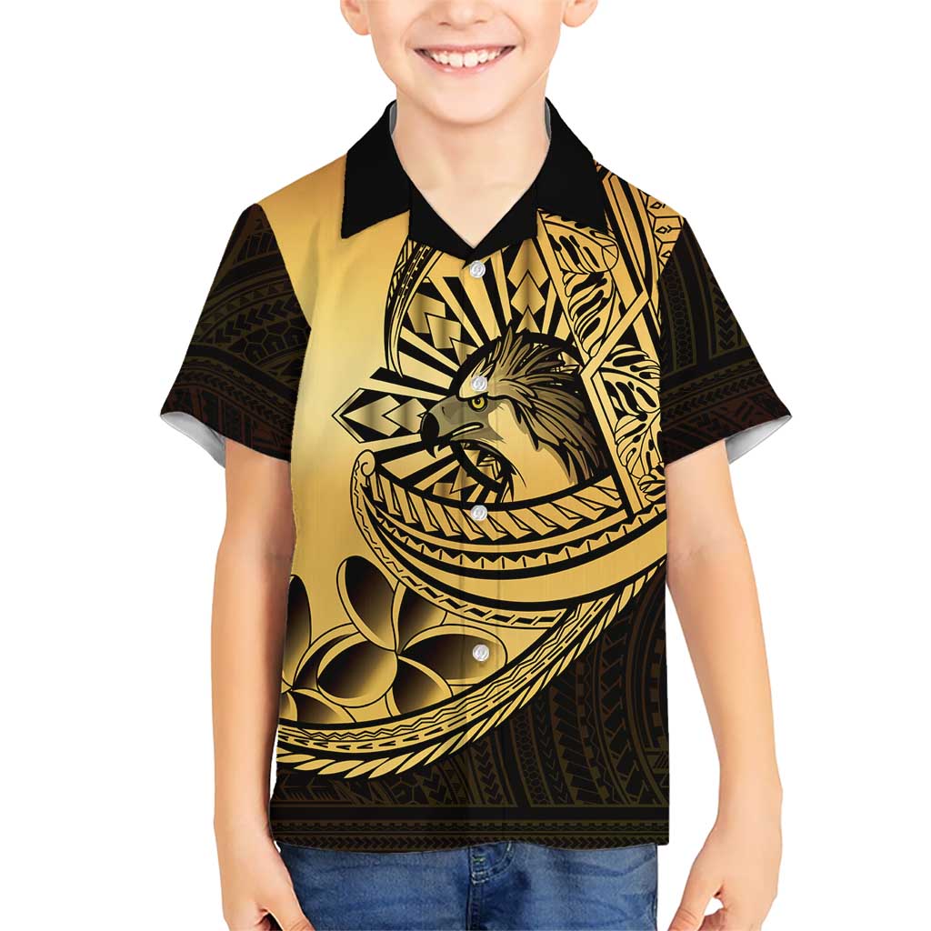 Philippines Eagle Sun Family Matching Off Shoulder Maxi Dress and Hawaiian Shirt Filipino Agila Polynesian Tattoo Gold Color LT14 Son's Shirt Gold - Polynesian Pride