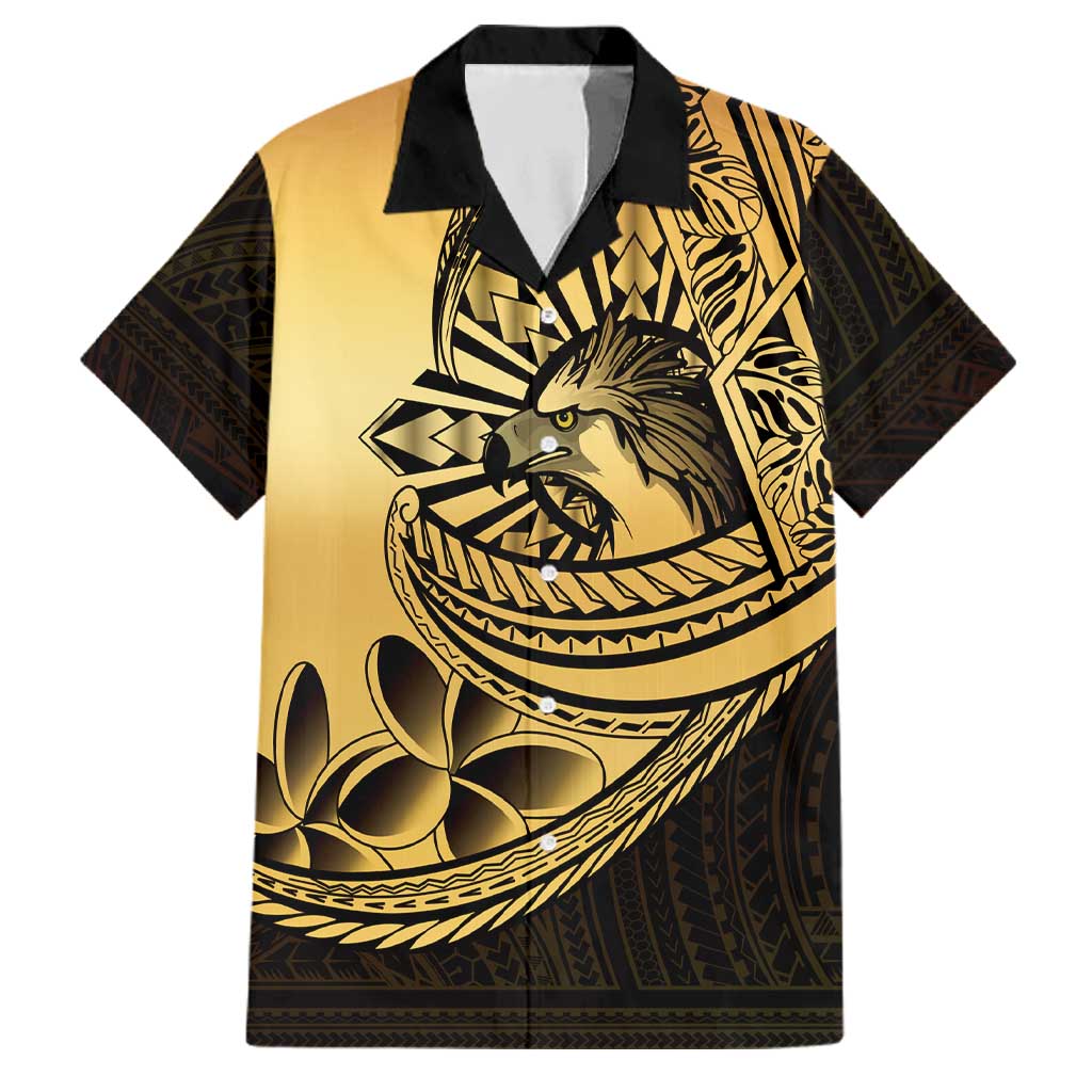 Philippines Eagle Sun Family Matching Off Shoulder Short Dress and Hawaiian Shirt Filipino Agila Polynesian Tattoo Gold Color LT14 Dad's Shirt - Short Sleeve Gold - Polynesian Pride