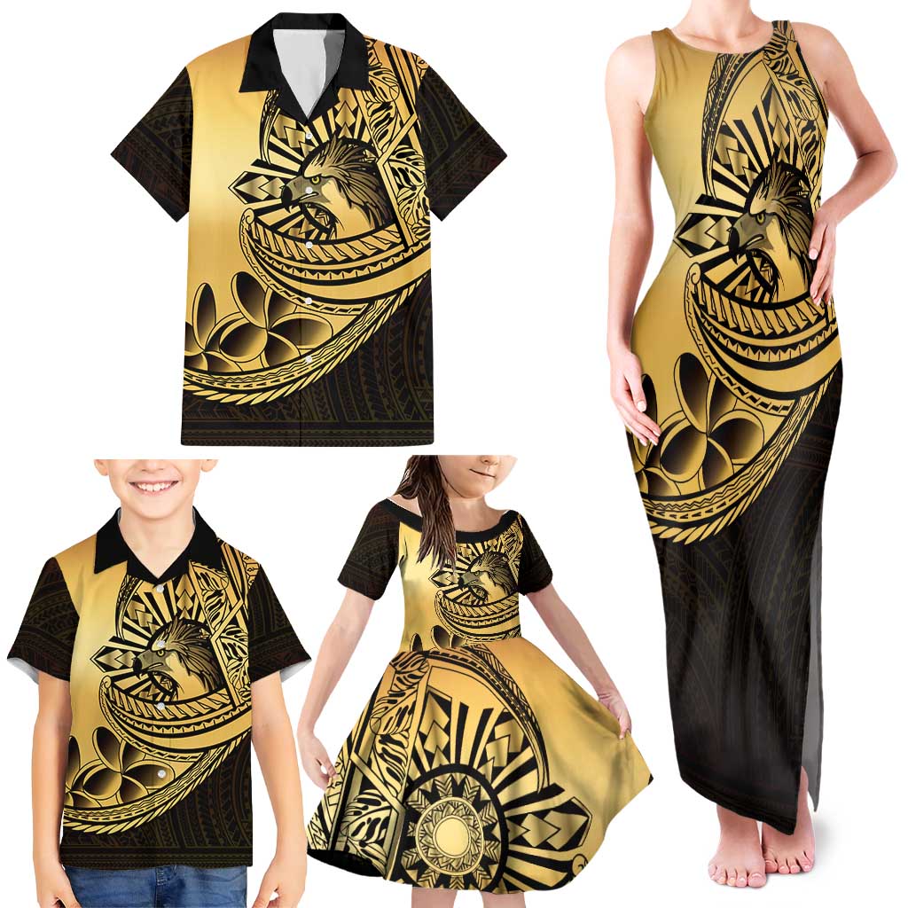 Philippines Eagle Sun Family Matching Tank Maxi Dress and Hawaiian Shirt Filipino Agila Polynesian Tattoo Gold Color