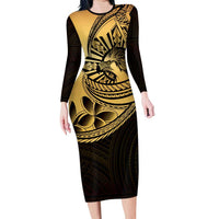 Philippines Eagle Sun Long Sleeve Bodycon Dress Filipino Agila Polynesian Tattoo Gold Color LT14 Long Dress Gold - Polynesian Pride