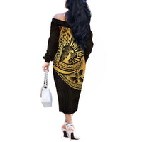 Philippines Eagle Sun Off The Shoulder Long Sleeve Dress Filipino Agila Polynesian Tattoo Gold Color LT14 - Polynesian Pride