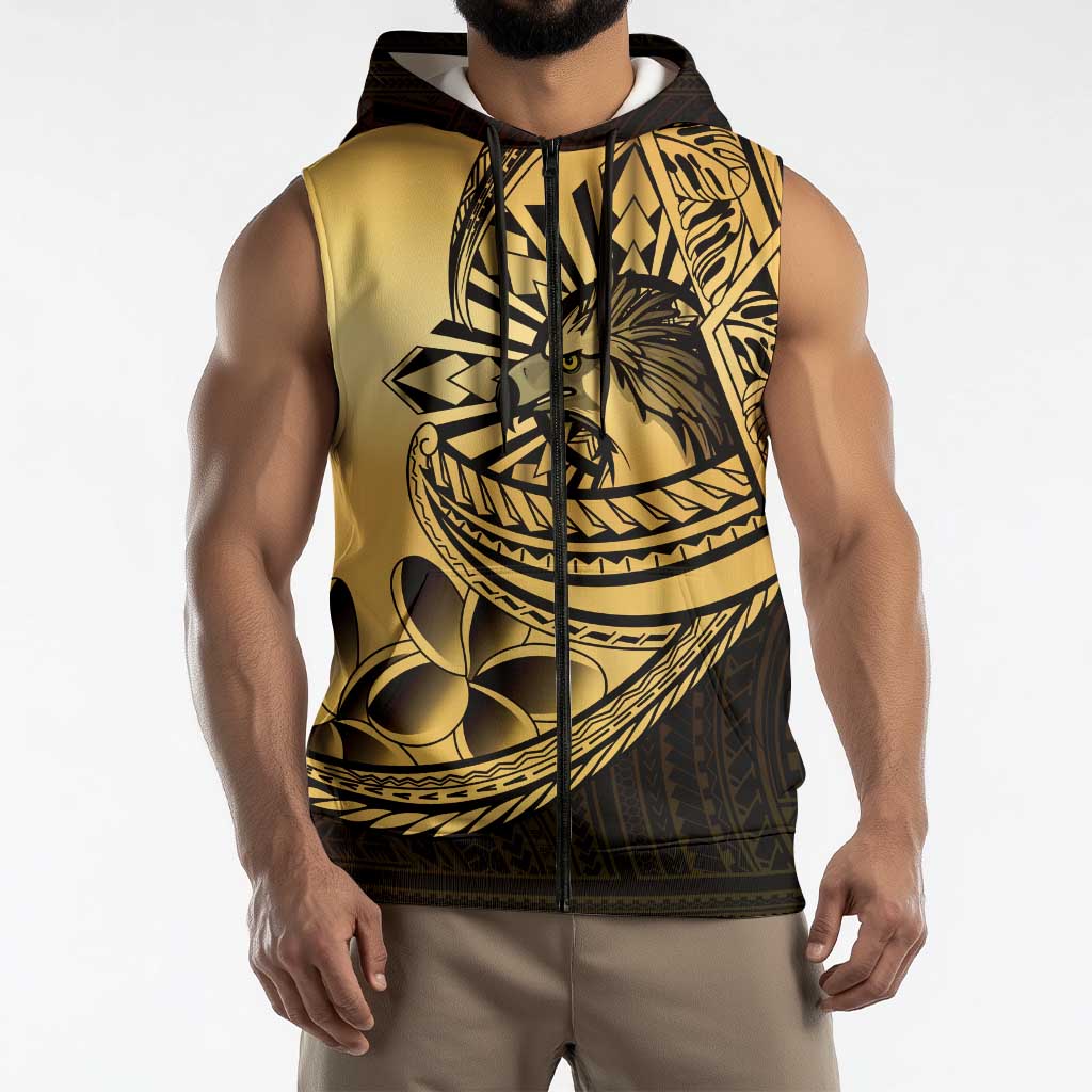 Philippines Eagle Sun Sleeveless Zip Hoodie Filipino Agila Polynesian Tattoo Gold Color