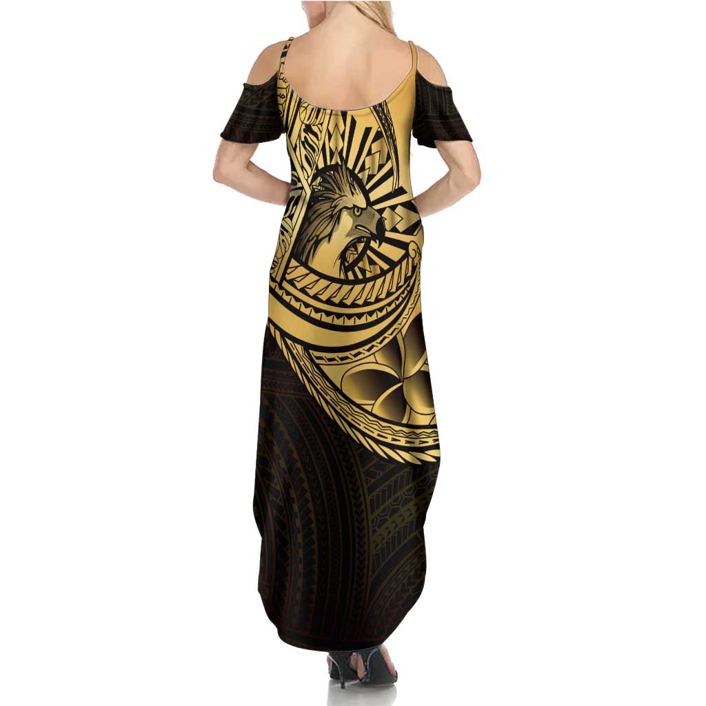 Philippines Eagle Sun Summer Maxi Dress Filipino Agila Polynesian Tattoo Gold Color