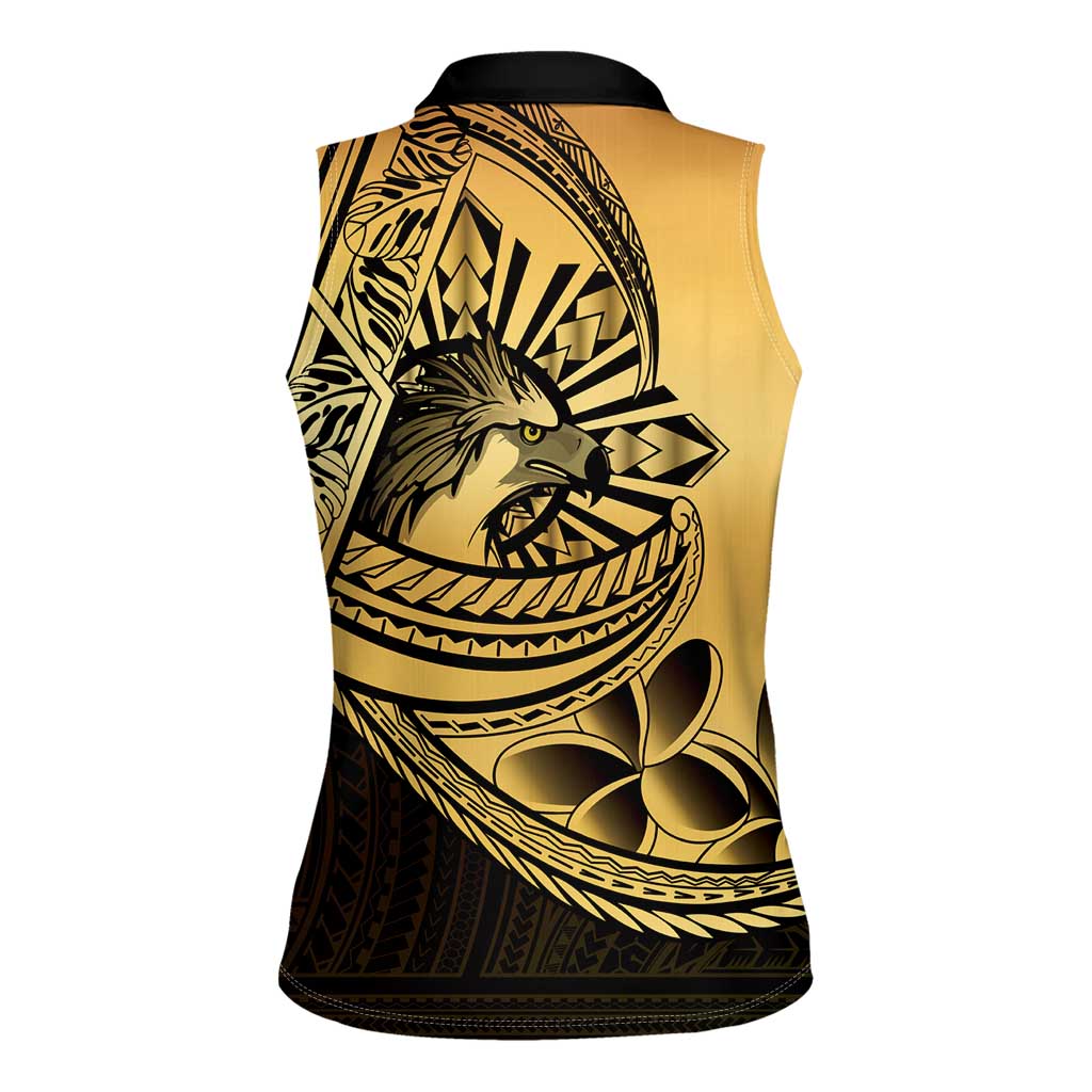 Philippines Eagle Sun Women Sleeveless Polo Shirt Filipino Agila Polynesian Tattoo Gold Color LT14 - Polynesian Pride