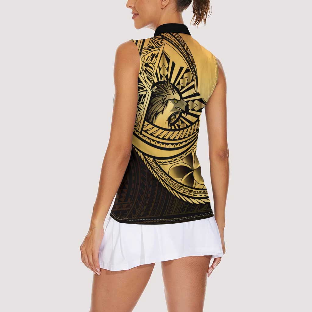 Philippines Eagle Sun Women Sleeveless Polo Shirt Filipino Agila Polynesian Tattoo Gold Color LT14 - Polynesian Pride