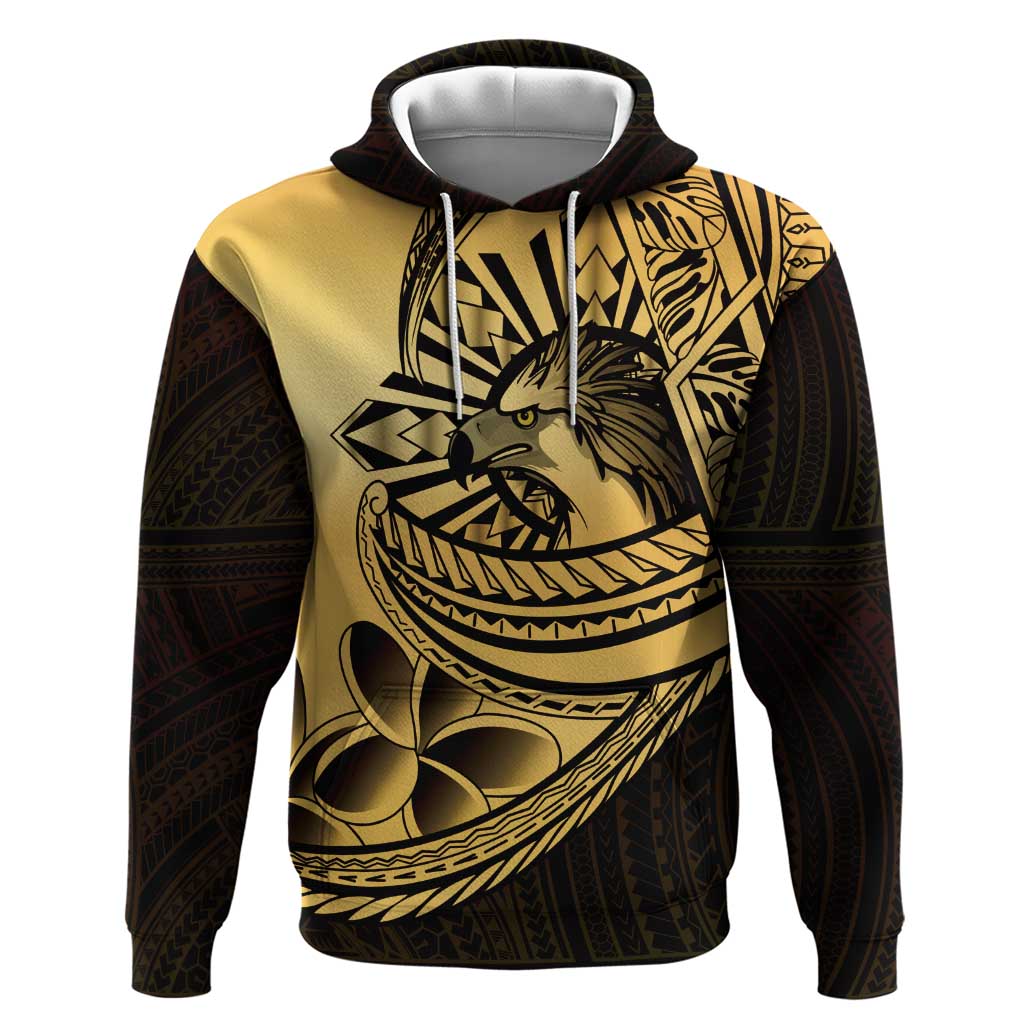 Philippines Eagle Sun Zip Hoodie Filipino Agila Polynesian Tattoo Gold Color