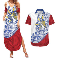 Philippines Eagle Sun Couples Matching Summer Maxi Dress and Hawaiian Shirt Filipino Agila Polynesian Tattoo Flag Color LT14 Red - Polynesian Pride