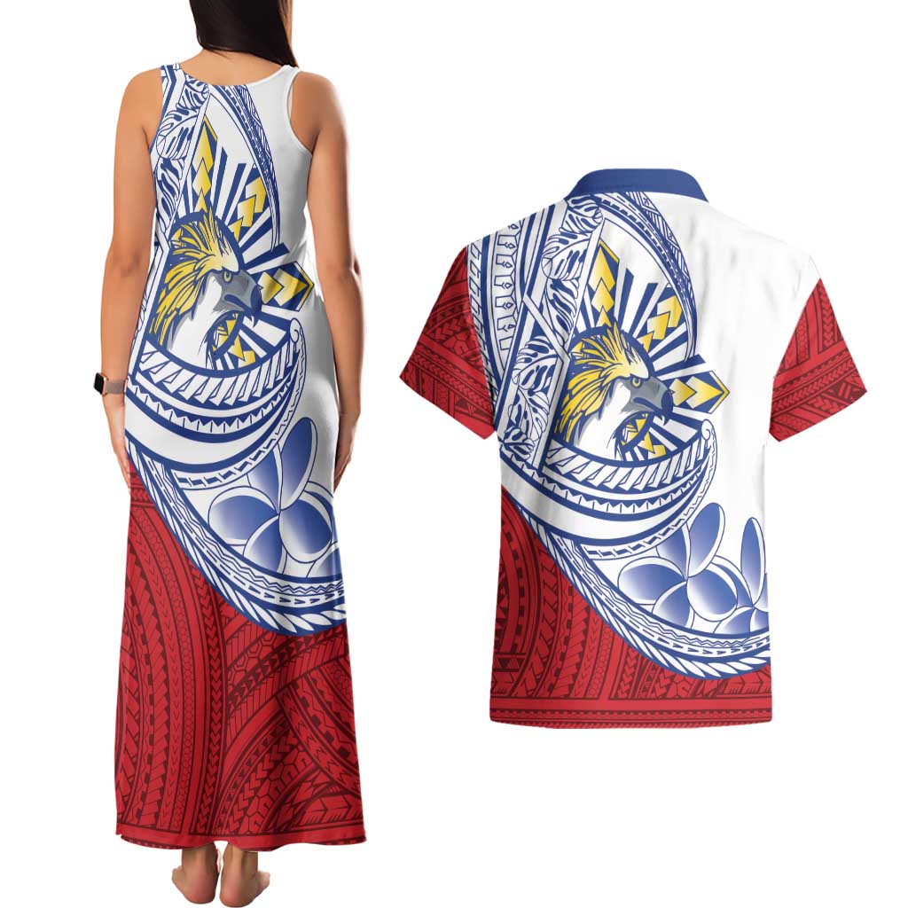 Philippines Eagle Sun Couples Matching Tank Maxi Dress and Hawaiian Shirt Filipino Agila Polynesian Tattoo Flag Color LT14 - Polynesian Pride