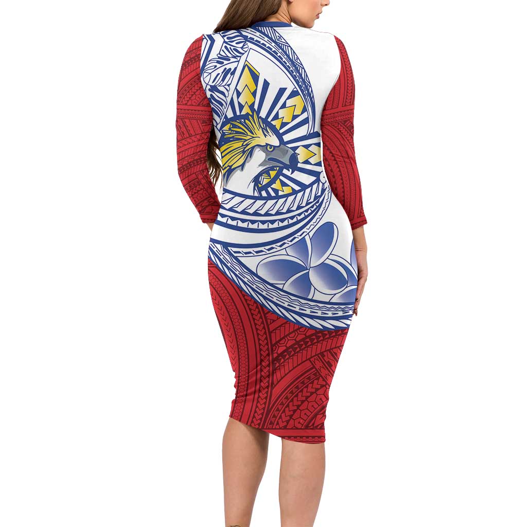 Philippines Eagle Sun Family Matching Long Sleeve Bodycon Dress and Hawaiian Shirt Filipino Agila Polynesian Tattoo Flag Color LT14 - Polynesian Pride