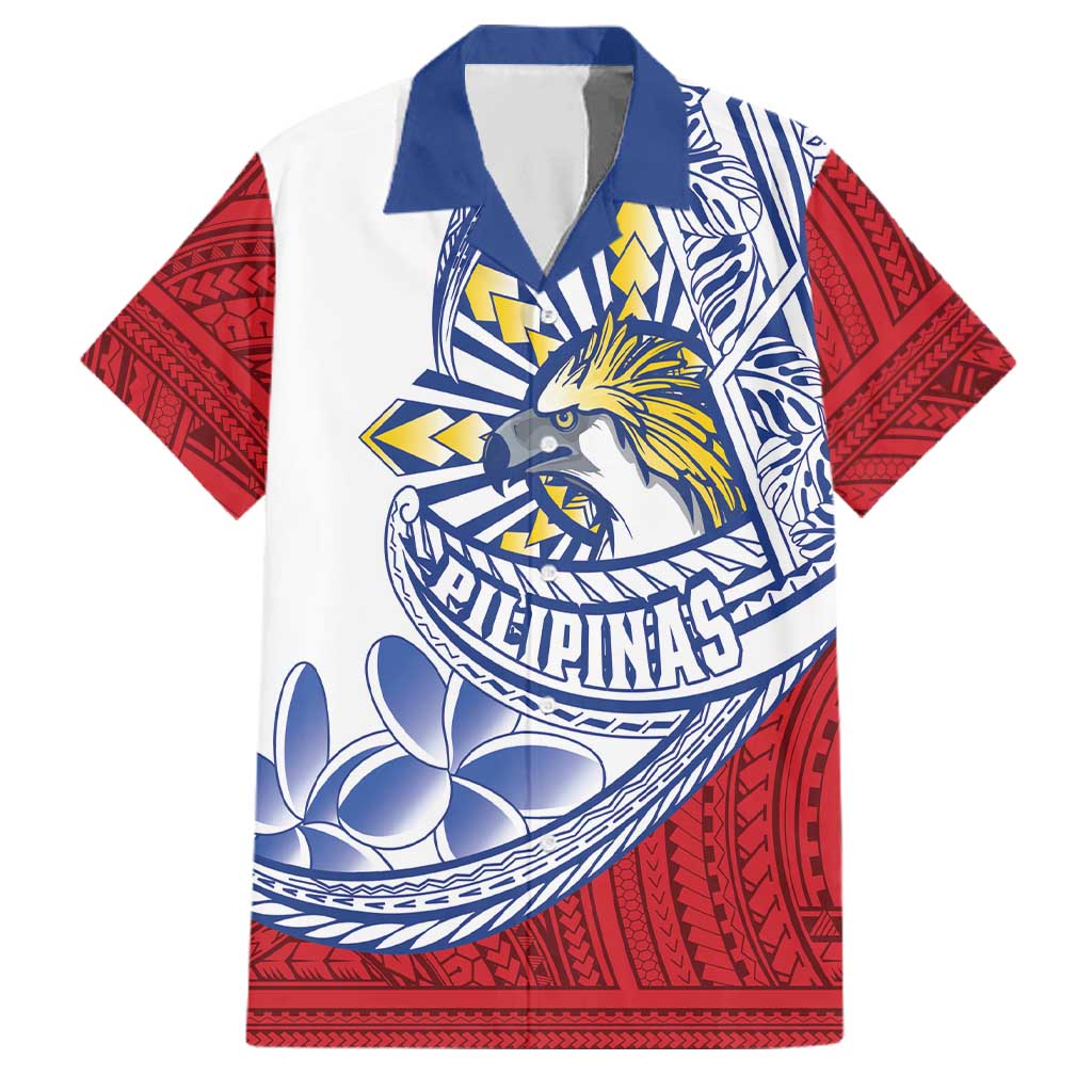 Philippines Eagle Sun Family Matching Off Shoulder Maxi Dress and Hawaiian Shirt Filipino Agila Polynesian Tattoo Flag Color LT14 Dad's Shirt - Short Sleeve Red - Polynesian Pride