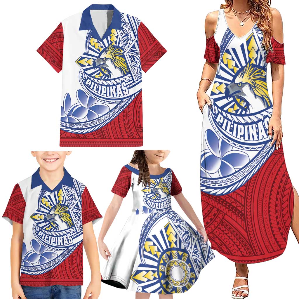 Philippines Eagle Sun Family Matching Summer Maxi Dress and Hawaiian Shirt Filipino Agila Polynesian Tattoo Flag Color LT14 - Polynesian Pride