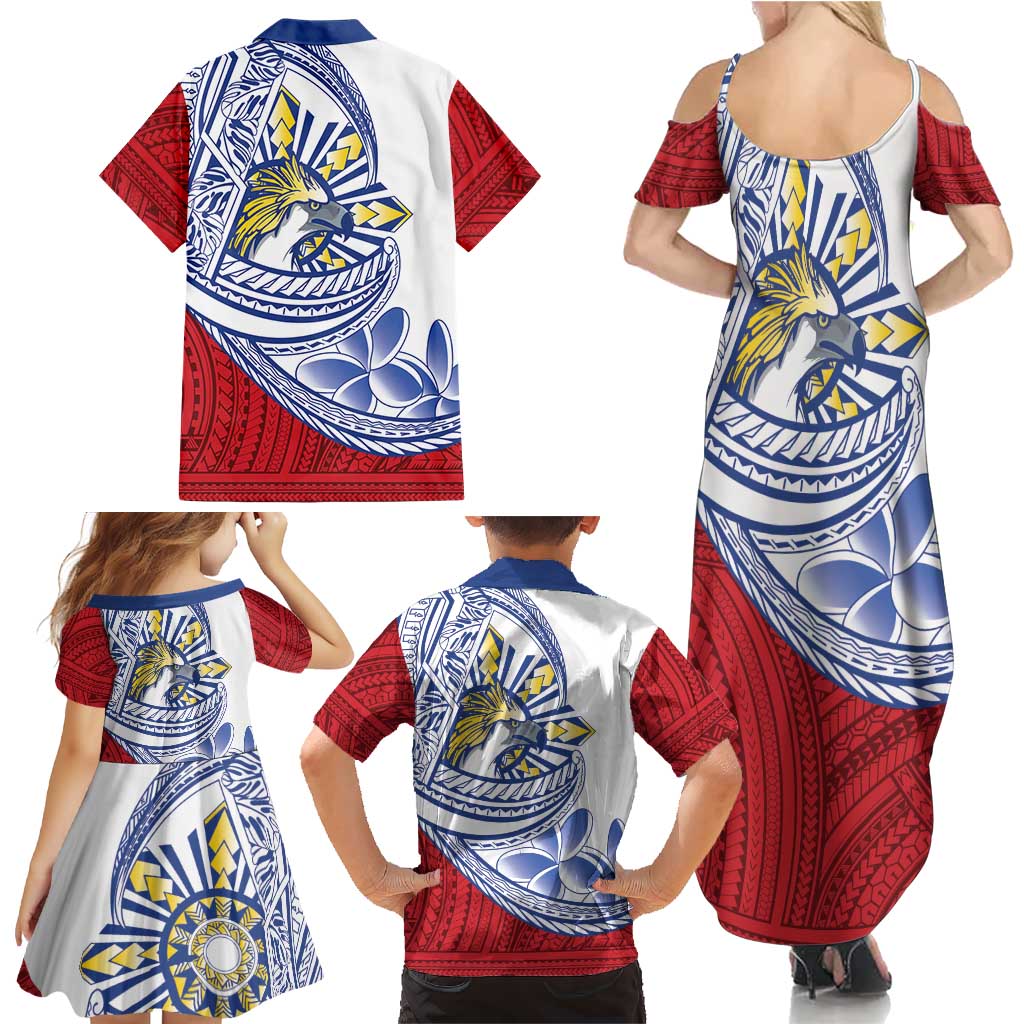 Philippines Eagle Sun Family Matching Summer Maxi Dress and Hawaiian Shirt Filipino Agila Polynesian Tattoo Flag Color LT14 - Polynesian Pride